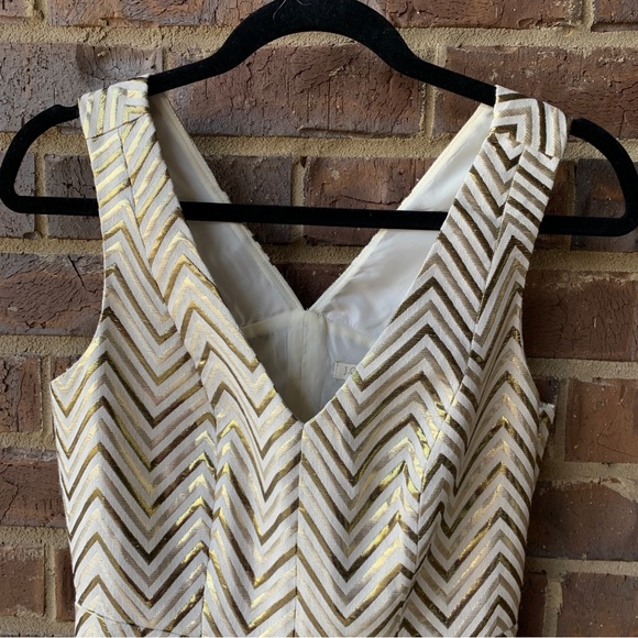 J.Crew Metallic Gold Chevron Patterned Sleeveless Dress 2 - Picture 4 of 8